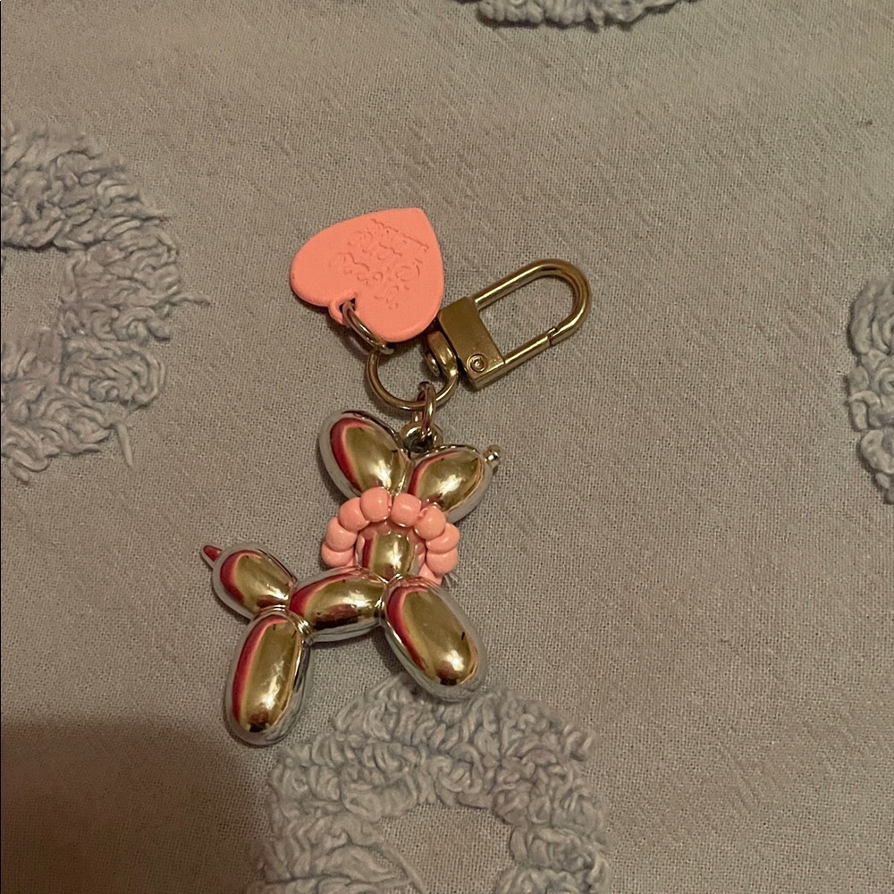 Silver and Pink Balloon Dog Keychain